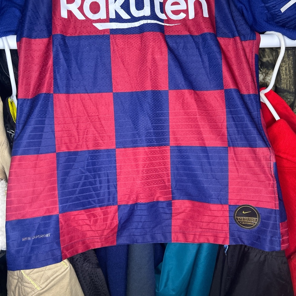 Nike Barcelona FC Rakuten Checkered Futbol Soccer Jersey size Medium - Picture 3 of 6